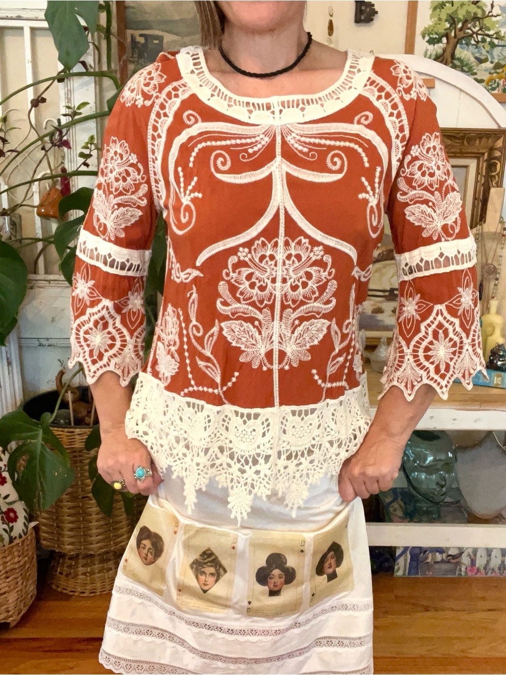 Coachella Boho Lace and Embroidered Cottagecore Blouse - Picture 4 of 9